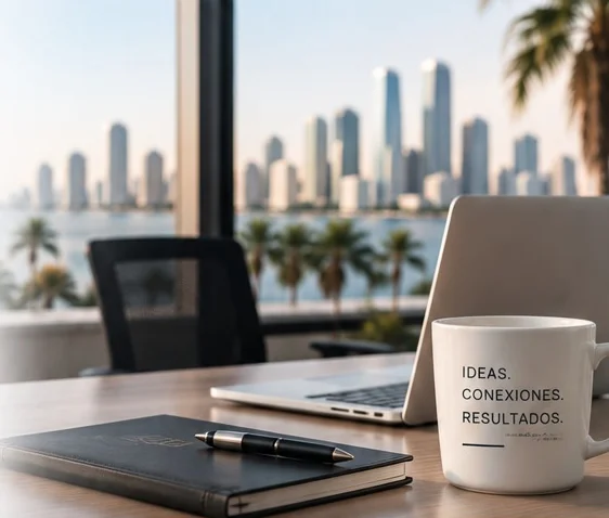 Escritorio con vista a la ciudad de Miami