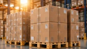 Marchandise palettisée et consolidée dans un entrepôt